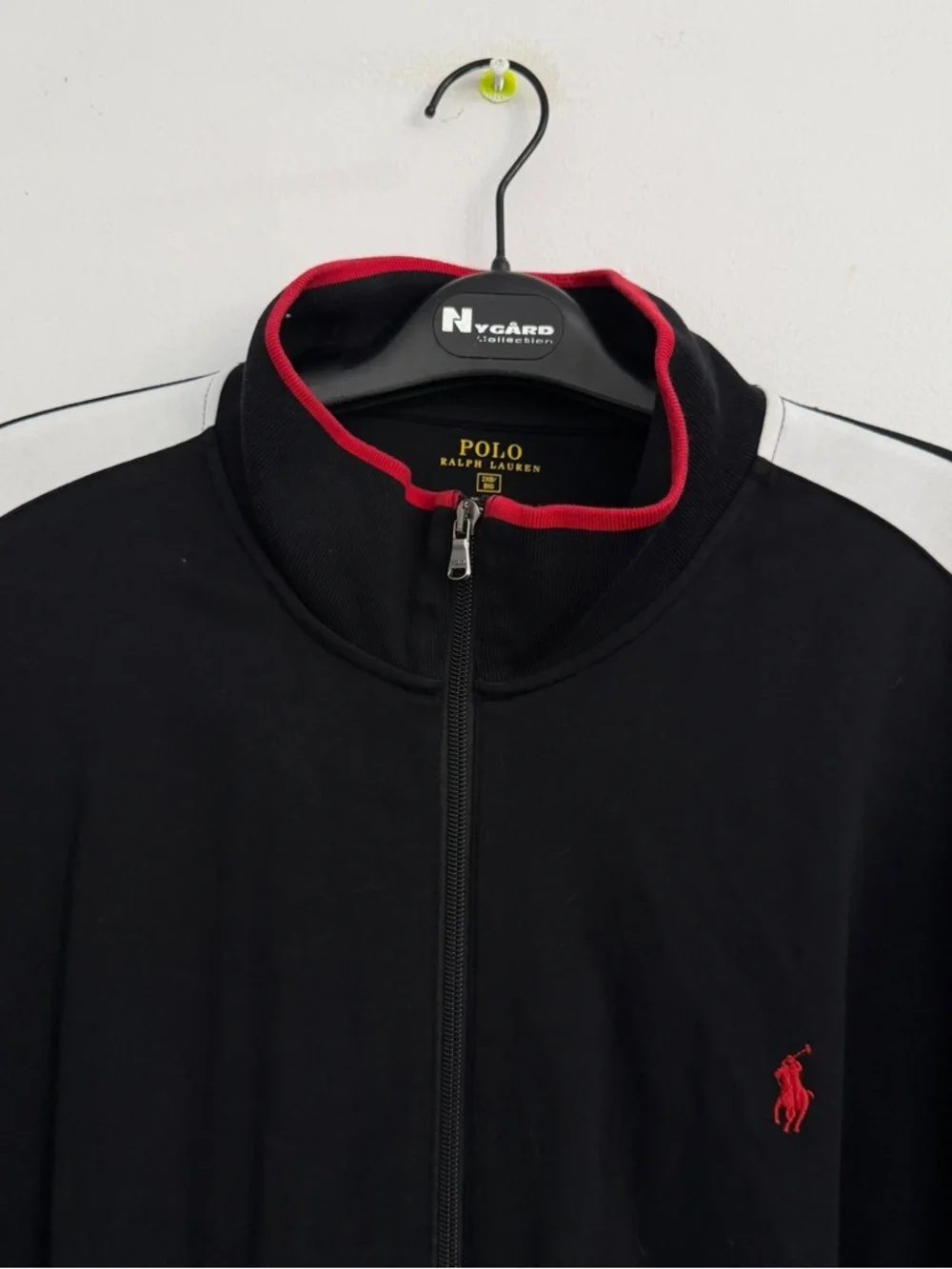 Polo Ralph Lauren Big & Tall Black White Striped Interlock Track Jacket Hoodie